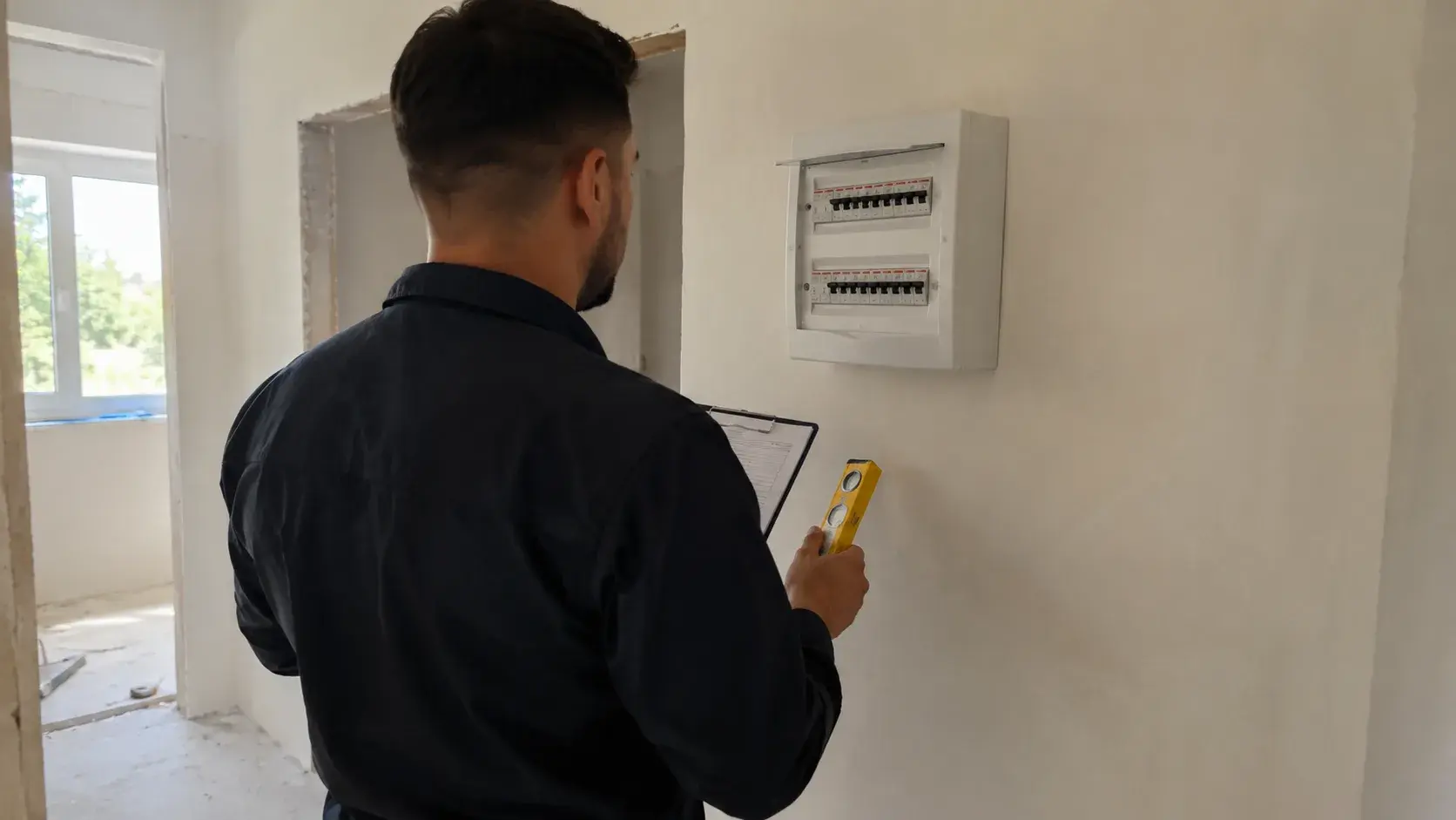 Električar proverava razvodnu tablu u stanu